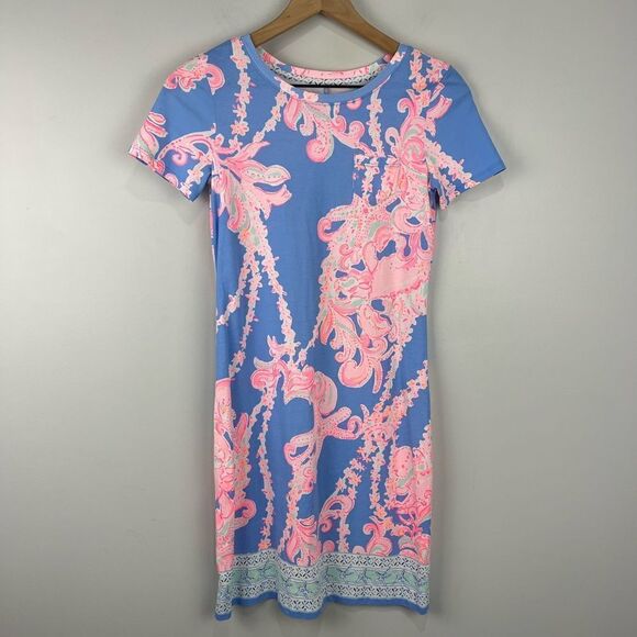 Lilly Pulitzer Blue and Bright Pink Pima Cotton Short Sleeve Dress - Picture 1 of 6